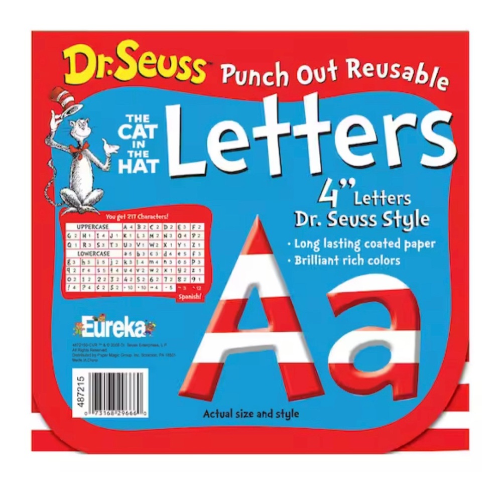 Eureka Dr. Seuss™ Stripes Reusable Punch Out Deco Letters, 4"
